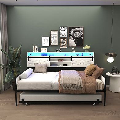 GOODSILO Twin Size Daybed with Trundle Bed, Charging Station, and Hidden Storage