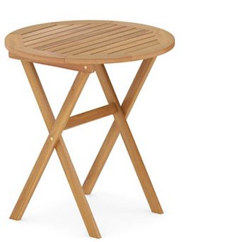 Outdoor Side Table with Slatted Top and X-Shaped Frame