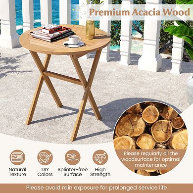 Outdoor Side Table with Slatted Top and X-Shaped Frame