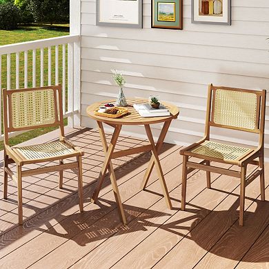 Outdoor Side Table with Slatted Top and X-Shaped Frame