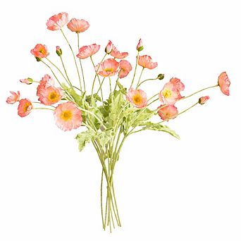 6-Stem Orange and Pink Silk Poppy Bouquet for Home Decor