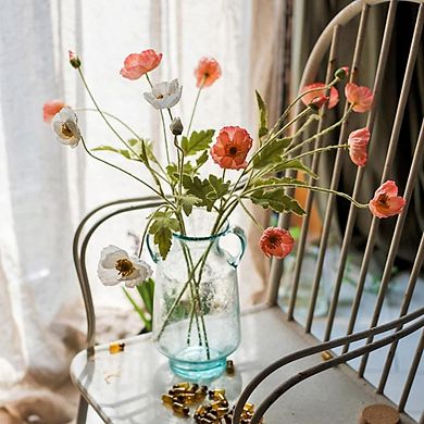 6-Stem Orange and Pink Silk Poppy Bouquet for Home Decor