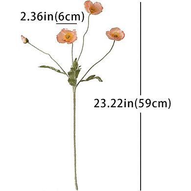 6-Stem Orange and Pink Silk Poppy Bouquet for Home Decor