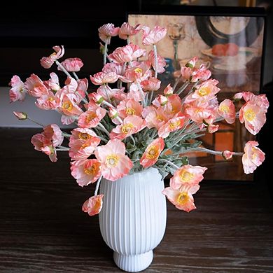 6-Stem Orange and Pink Silk Poppy Bouquet for Home Decor