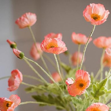 6-Stem Orange and Pink Silk Poppy Bouquet for Home Decor