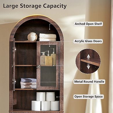 77" Tall Over Toilet Storage Cabinet, Above Bathroom Floor Cabinets with Adjustable Shelf & Door