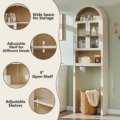 77" Tall Over Toilet Storage Cabinet, Above Bathroom Floor Cabinets with Adjustable Shelf & Door