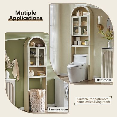 77" Tall Over Toilet Storage Cabinet, Above Bathroom Floor Cabinets with Adjustable Shelf & Door