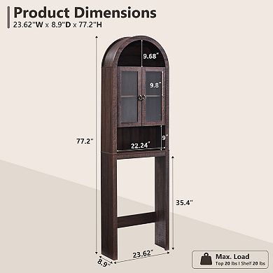 77" Tall Over Toilet Storage Cabinet, Above Bathroom Floor Cabinets with Adjustable Shelf & Door