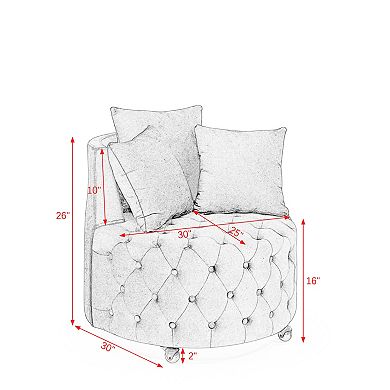 GOODSILO Upholstered Swivel Accent Chair with Tufted Back and Casters, Includes 3 Pillows
