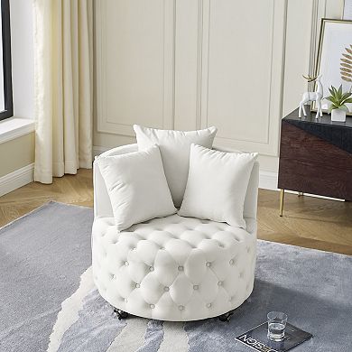 GOODSILO Upholstered Swivel Accent Chair with Tufted Back and Casters, Includes 3 Pillows