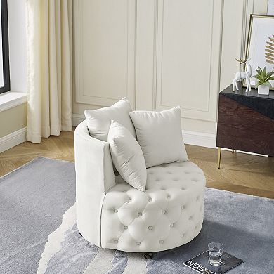 GOODSILO Upholstered Swivel Accent Chair with Tufted Back and Casters, Includes 3 Pillows