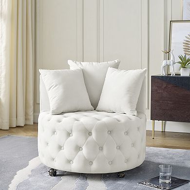 GOODSILO Upholstered Swivel Accent Chair with Tufted Back and Casters, Includes 3 Pillows