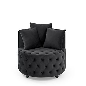 GOODSILO Upholstered Swivel Accent Chair with Tufted Back and Casters