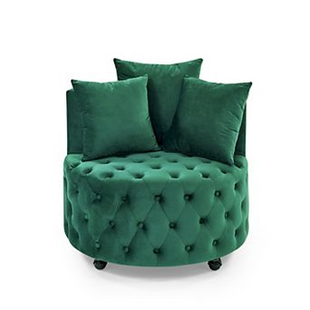 GOODSILO Upholstered Swivel Accent Chair with Tufted Back and Casters, Includes 3 Pillows