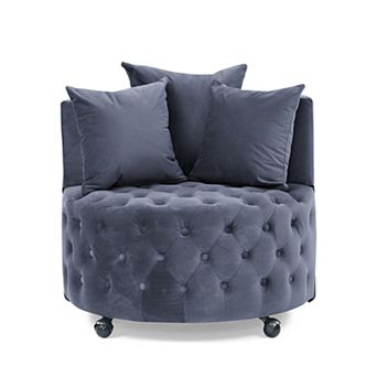 GOODSILO Upholstered Swivel Accent Chair with Tufted Back and Casters, Includes 3 Pillows