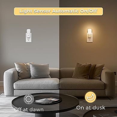 Dimmable 2-Pack 3000K LED Night Lights with Dusk-to-Dawn Sensor.