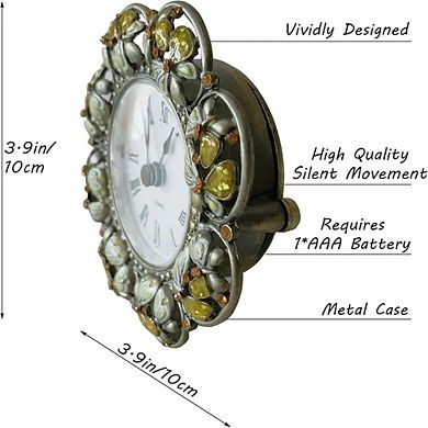 Silent Vintage Mini Table Clock, Hand-Painted Metal, Battery-Operated, Non-Ticking