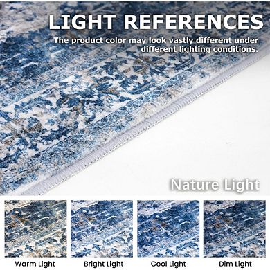 Boho Area Rug Washable, Non-Slip for Entryway, Kitchen & Bathroom