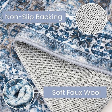 Boho Area Rug Washable, Non-Slip for Entryway, Kitchen & Bathroom