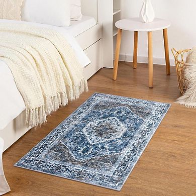 Boho Area Rug Washable, Non-Slip for Entryway, Kitchen & Bathroom
