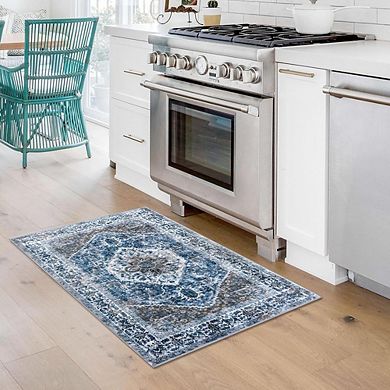 Boho Area Rug Washable, Non-Slip for Entryway, Kitchen & Bathroom