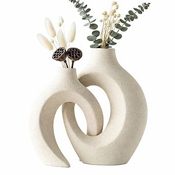 Set of 2 Hollow Ceramic Vases, Modern Nordic Minimalist Boho Decor