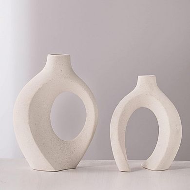 Set of 2 Hollow Ceramic Vases, Modern Nordic Minimalist Boho Decor
