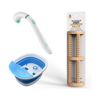 Ultimate Recovery Trio Wooden Foot Massager Collapsible Footbath and Handheld Massager