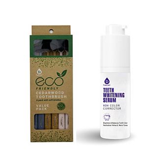 Eco Smile Bundle Cedarwood Toothbrushes and Whitening Serum