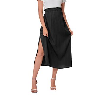 Womens Maternity Pleated Skirt Casual High Waist Split Thigh Pregnancy Midi Skirts