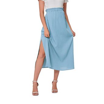 Womens Maternity Pleated Skirt Casual High Waist Split Thigh Pregnancy Midi Skirts