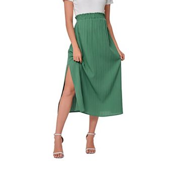 Womens Maternity Pleated Skirt Casual High Waist Split Thigh Pregnancy Midi Skirts