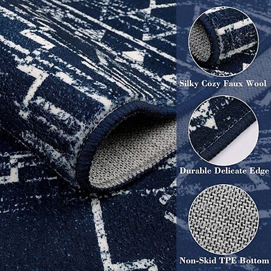 Moroccan Rug Washable, Non-Slip Low-Pile Mat for Entryway & Bedroom