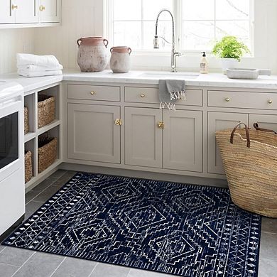 Moroccan Rug Washable, Non-Slip Low-Pile Mat for Entryway & Bedroom