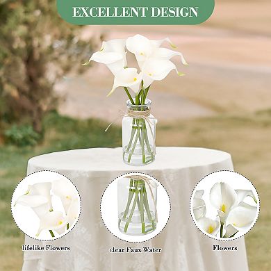 Calla Lily Artificial Flowers with Glass Vase, Real Touch Latex, White, 2PCS