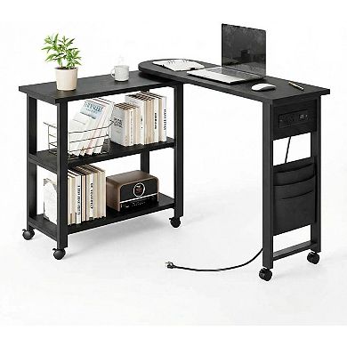 360° Rotating Side Table with Storage, End Table with Charging Station, Swivel Coffee Table