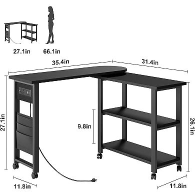 360° Rotating Side Table with Storage, End Table with Charging Station, Swivel Coffee Table