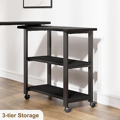 360° Rotating Side Table with Storage, End Table with Charging Station, Swivel Coffee Table