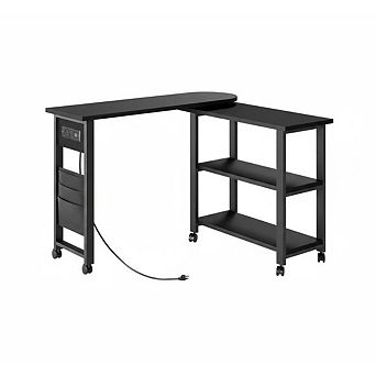 360° Rotating Side Table with Storage, End Table with Charging Station, Swivel Coffee Table