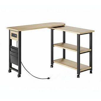 360° Rotating Side Table with Storage, End Table with Charging Station, Swivel Coffee Table