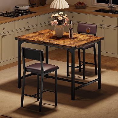 1 table 2 chairs high-top dining table set, featuring metal corner protection