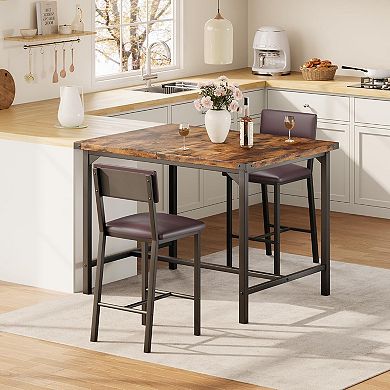 1 table 2 chairs high-top dining table set, featuring metal corner protection