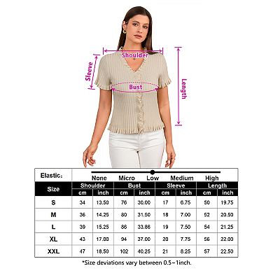 Women Kint Top Ruffle Trim Button Down Casual Shirt