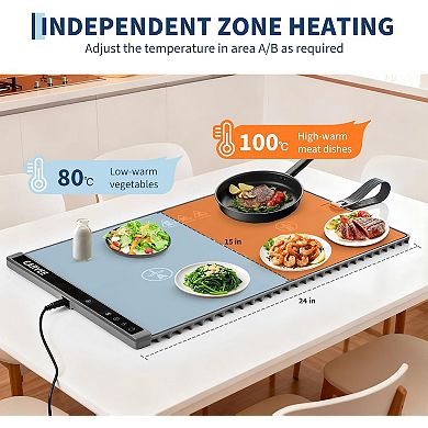 2-Zone Heating Food Mat - Surface Warmer with 6 Temp Settings & 3H Timer