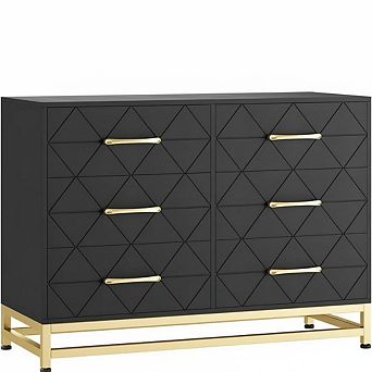 6 Dresser Bedroom with Large Capacity, Chest of Drawers Wooden Dresser with Metal Handle