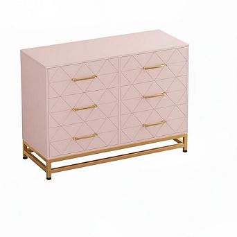 6 Dresser Bedroom with Large Capacity, Chest of Drawers Wooden Dresser with Metal Handle
