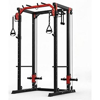 Multi-functional power cage, all-in-one home gym with LAT pulldown and cable system, 2000 lb