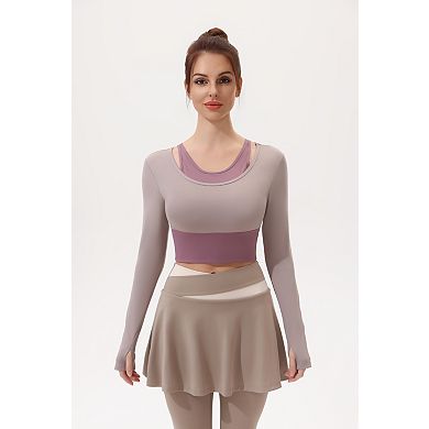 Women's Slim Fit Athletic Color Block Yoga Set with Built-in Bra