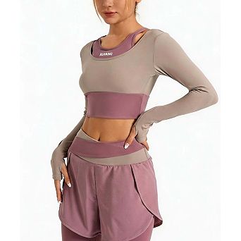 Women's Slim Fit Athletic Color Block Yoga Set with Built-in Bra